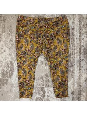 Terra Sky Pants Women’s 4XL/28-30W Stretch Yellow Paisley Print Pull On Pockets